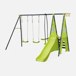 Altalena da giardino con scivolo e canestro, 6 posti