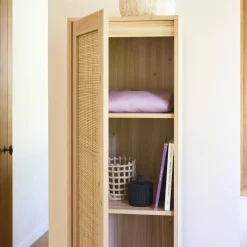 Armadio spogliatoio in legno e canna, 1 anta, 5 ripiani