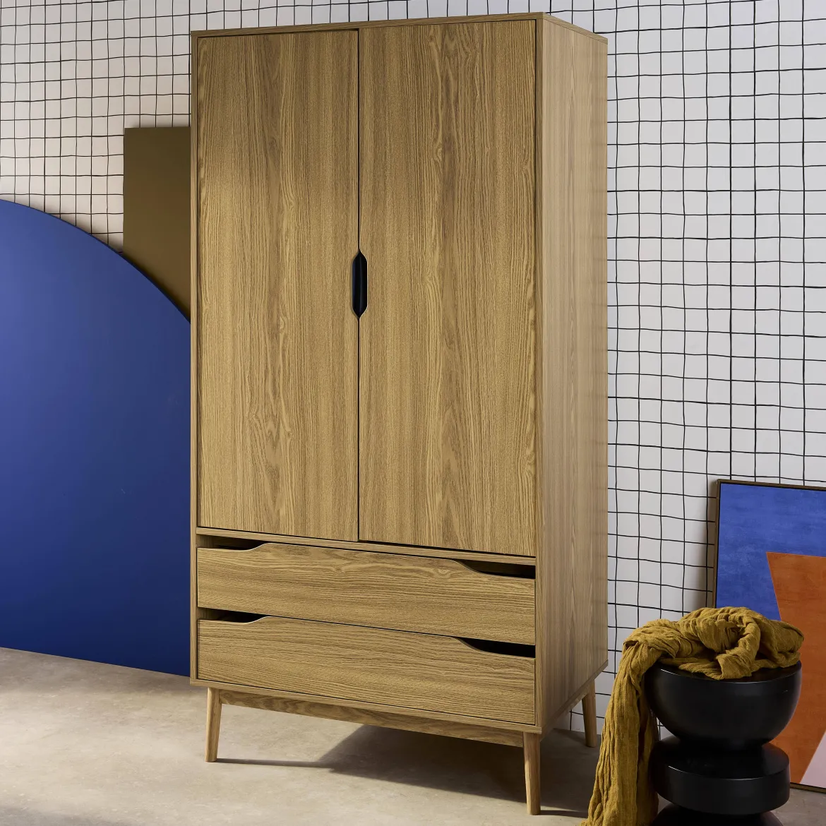 Armadio vintage in decorazione legno, 2 ante