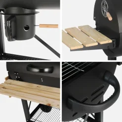 Barbecue a carbone e affumicatore con ruote, ripiani e copertura