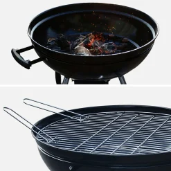 Barbecue a carbone, griglia e affumicatore con ruote e ciminiera di accensione, Ø57cm