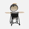 Barbecue a carbone, griglia e affumicatore, ceramica 54,5cm con ruote, ripiani e copertura