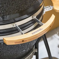 Barbecue a carbone, griglia e affumicatore, ceramica 54,5cm con ruote, ripiani e copertura