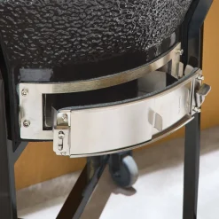 Barbecue a carbone, griglia e affumicatore, ceramica 54,5cm con ruote, ripiani e copertura