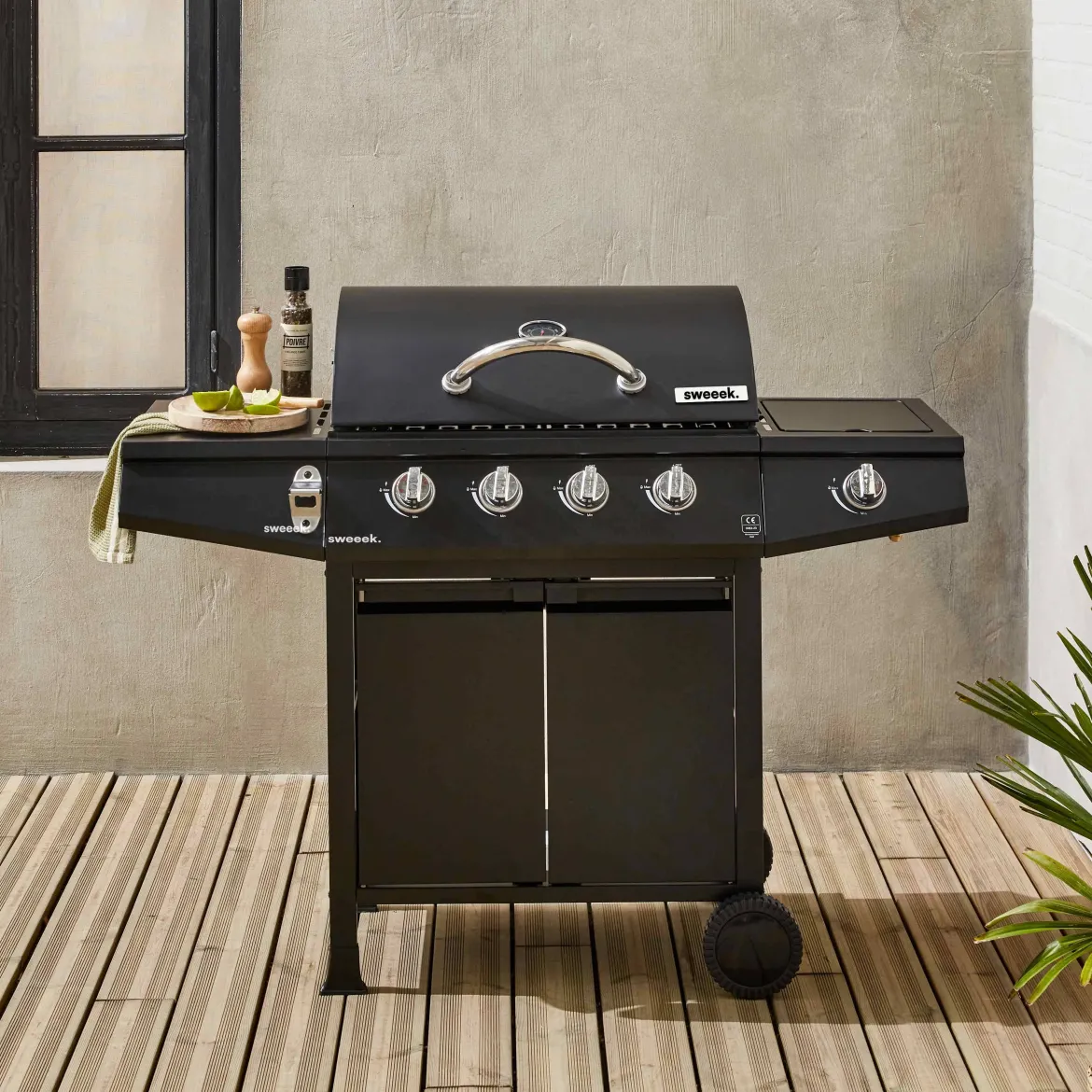 Barbecue a gas a 4 bruciatori con fuoco laterale