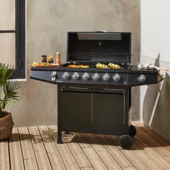 Barbecue a gas a 6 bruciatori con fuoco laterale