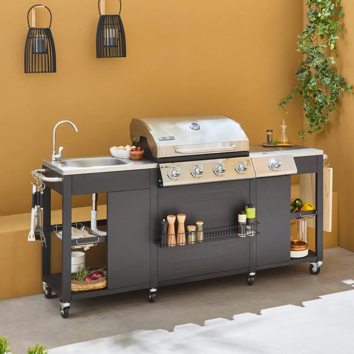 Barbecue a gas a 5 fuochi con 1 bruciatore laterale