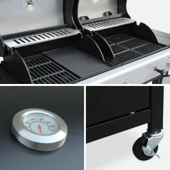 Barbecue combinato a gas e carbonella con fuoco laterale