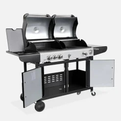 Barbecue combinato a gas e carbonella con fuoco laterale