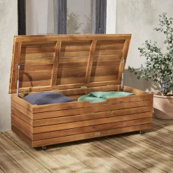 Baule da giardino in legno con rotelle, 110L
