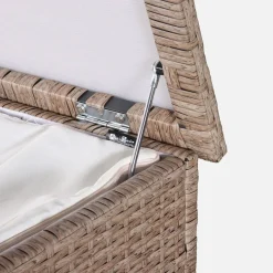 Baule da giardino in resina intrecciata con rotelle e fodera interna, 790L