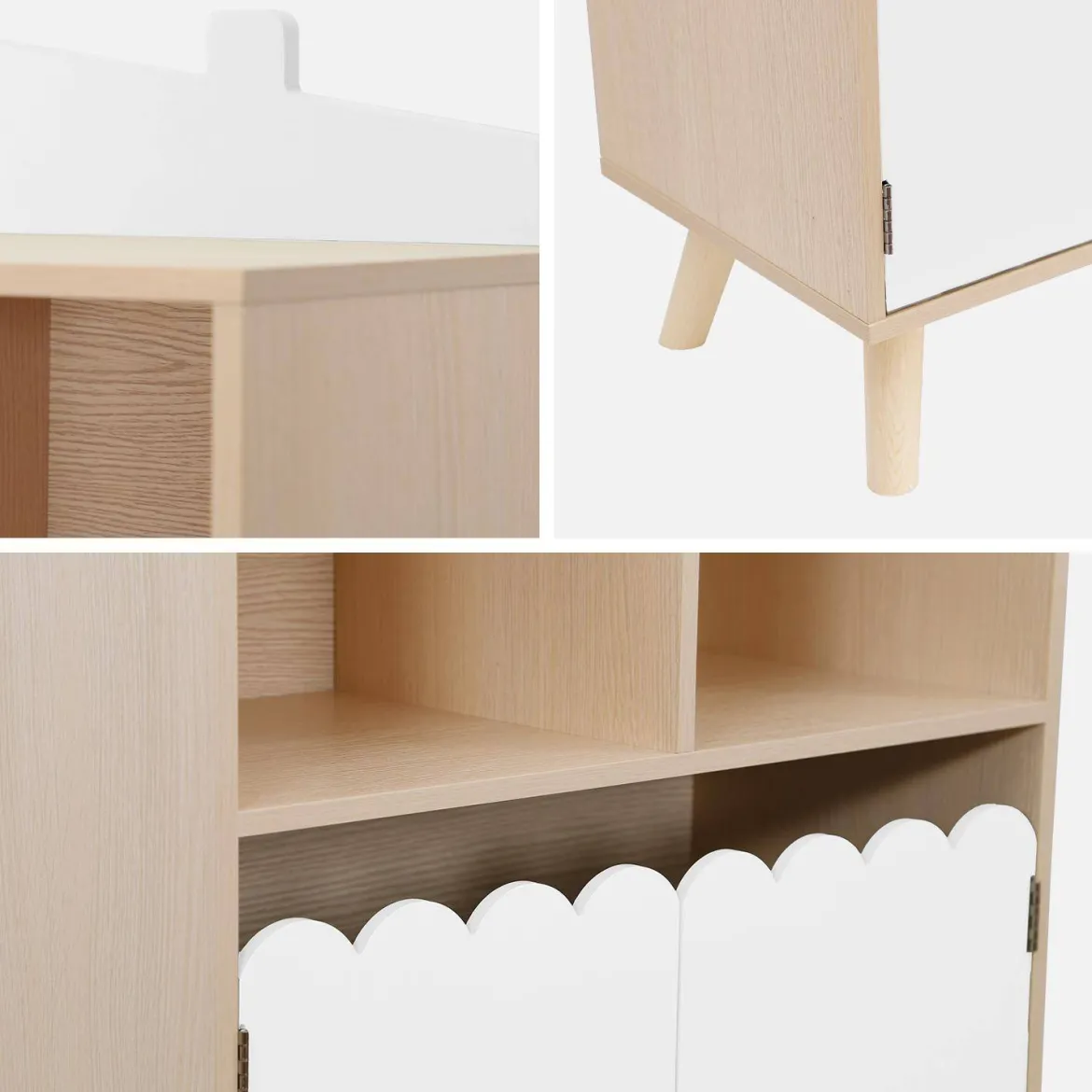 Biblioteca per bambini in legno di pino 2 porte e 4 scaffali