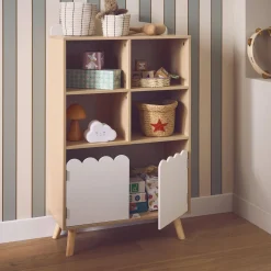 Biblioteca per bambini in legno di pino 2 porte e 4 scaffali