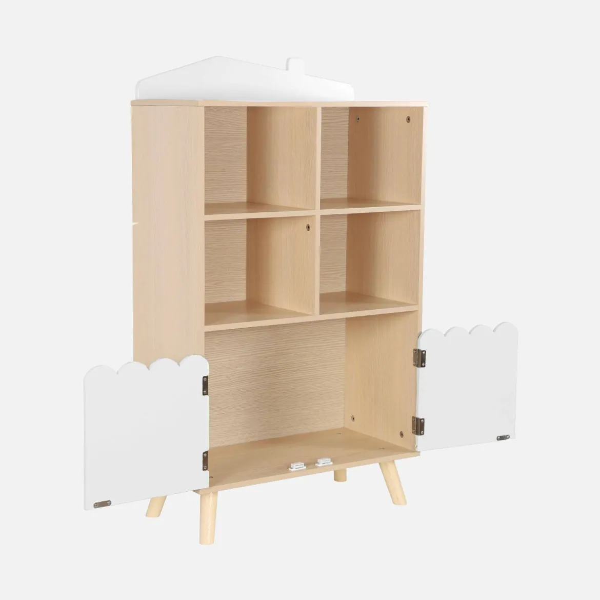 Biblioteca per bambini in legno di pino 2 porte e 4 scaffali
