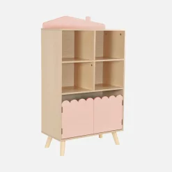 Biblioteca per bambini in legno di pino 2 porte e 4 scaffali