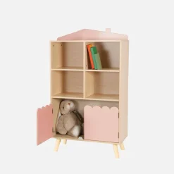 Biblioteca per bambini in legno di pino 2 porte e 4 scaffali
