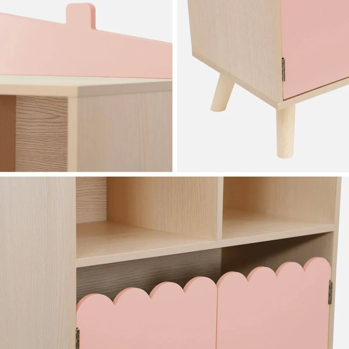 Biblioteca per bambini in legno di pino 2 porte e 4 scaffali