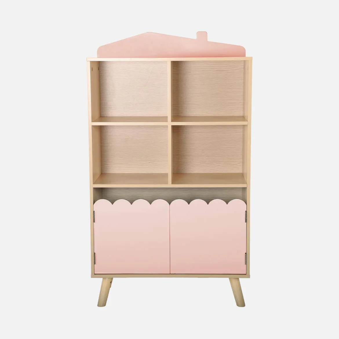 Biblioteca per bambini in legno di pino 2 porte e 4 scaffali