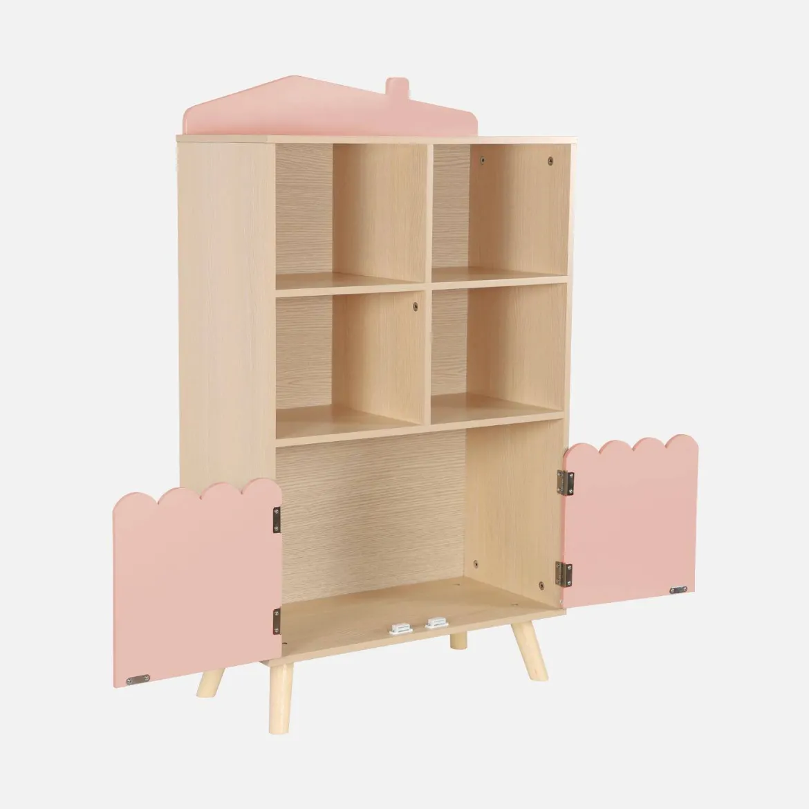 Biblioteca per bambini in legno di pino 2 porte e 4 scaffali