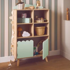 Biblioteca per bambini in legno di pino 2 porte e 4 scaffali