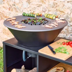 Braciere barbecue con piano di lavoro e copertura, Ø80cm