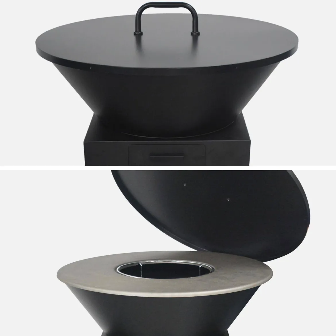 Braciere barbecue con vano portalegna e coperchio, Ø81,5cm