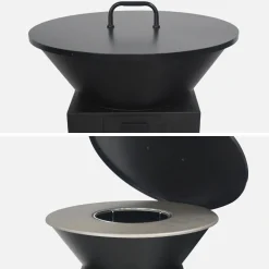 Braciere barbecue con vano portalegna, coperchio e utensili, Ø81,5cm