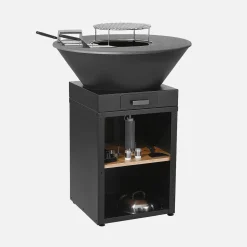 Braciere barbecue con vano portalegna, coperchio e utensili, Ø81,5cm
