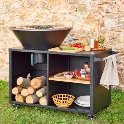 Braciere barbecue su carrello con vano portaoggetti, Ø80cm