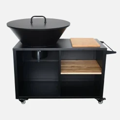 Braciere barbecue su carrello con vano portaoggetti e coperchio, Ø80cm