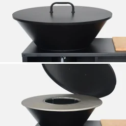 Braciere barbecue su carrello con vano portaoggetti e coperchio, Ø80cm