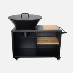 Braciere barbecue su carrello con vano portaoggetti, coperchio e utensili, Ø80cm