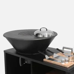Braciere barbecue su carrello con vano portaoggetti, coperchio e utensili, Ø80cm