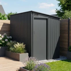 Capanno da giardino addossabile in acciaio 2,91m² con porta scorrevole e kit di ancoraggio