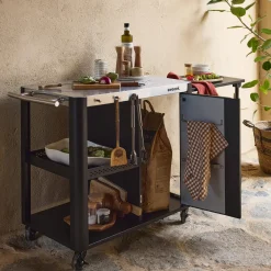 Carrello da cucina da esterno in acciaio con tavolino pieghevole, 94.5cm