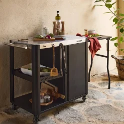 Carrello da cucina da esterno in acciaio con tavolino pieghevole, 94.5cm