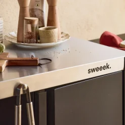 Carrello da cucina da esterno in acciaio con tavolino pieghevole, 94.5cm