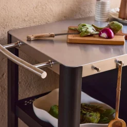 Carrello da cucina da esterno in acciaio con tavolino pieghevole, 94.5cm