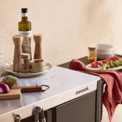 Carrello da cucina da esterno in acciaio con tavolino pieghevole, 94.5cm
