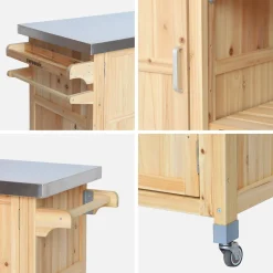 Carrello da cucina da esterno in legno con maniglie e 7 vani portaoggetti, 130cm