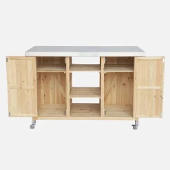 Carrello da cucina da esterno in legno con maniglie e 7 vani portaoggetti, 130cm