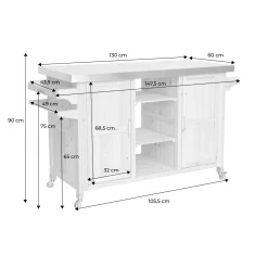 Carrello da cucina da esterno in legno con maniglie e 7 vani portaoggetti, 130cm