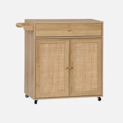 Carrello da cucina decorato in legno con 1 cassetto, 80cm