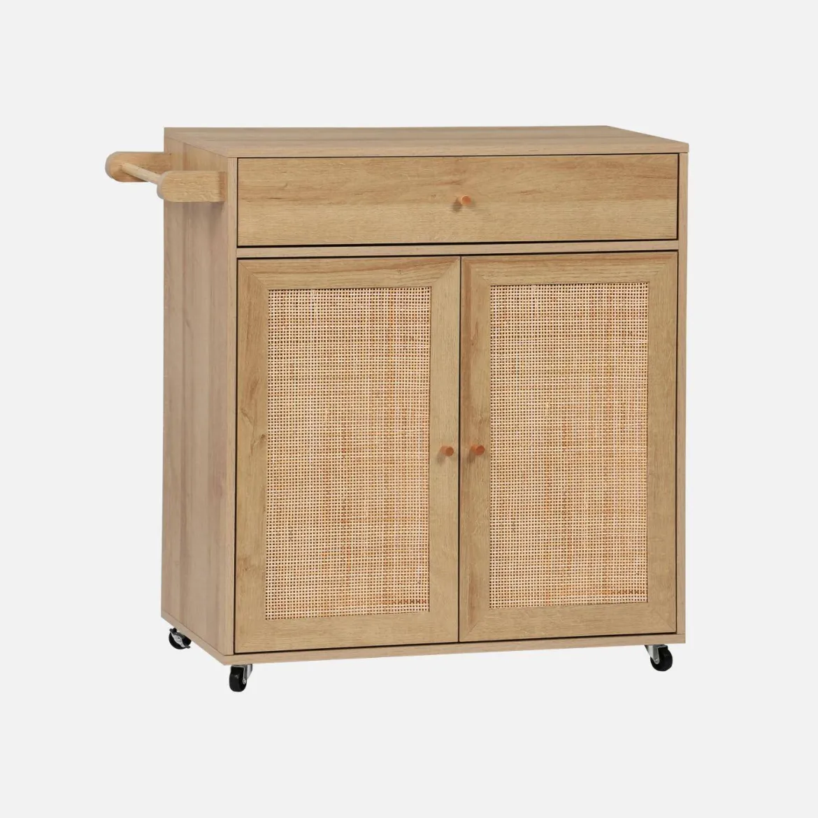Carrello da cucina decorato in legno con 1 cassetto, 80cm