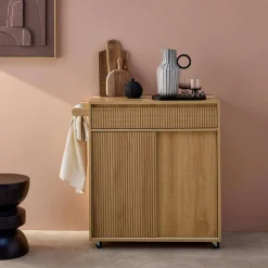 Carrello da cucina in legno decorato con 1 cassetto, 80cm