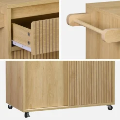 Carrello da cucina in legno decorato con 1 cassetto, 80cm