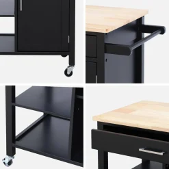 Carrello da cucina in legno di gomma con 5 ripiani, 74cm