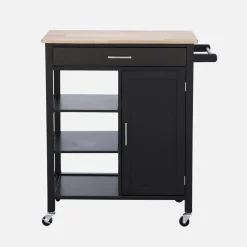 Carrello da cucina in legno di gomma con 5 ripiani, 74cm