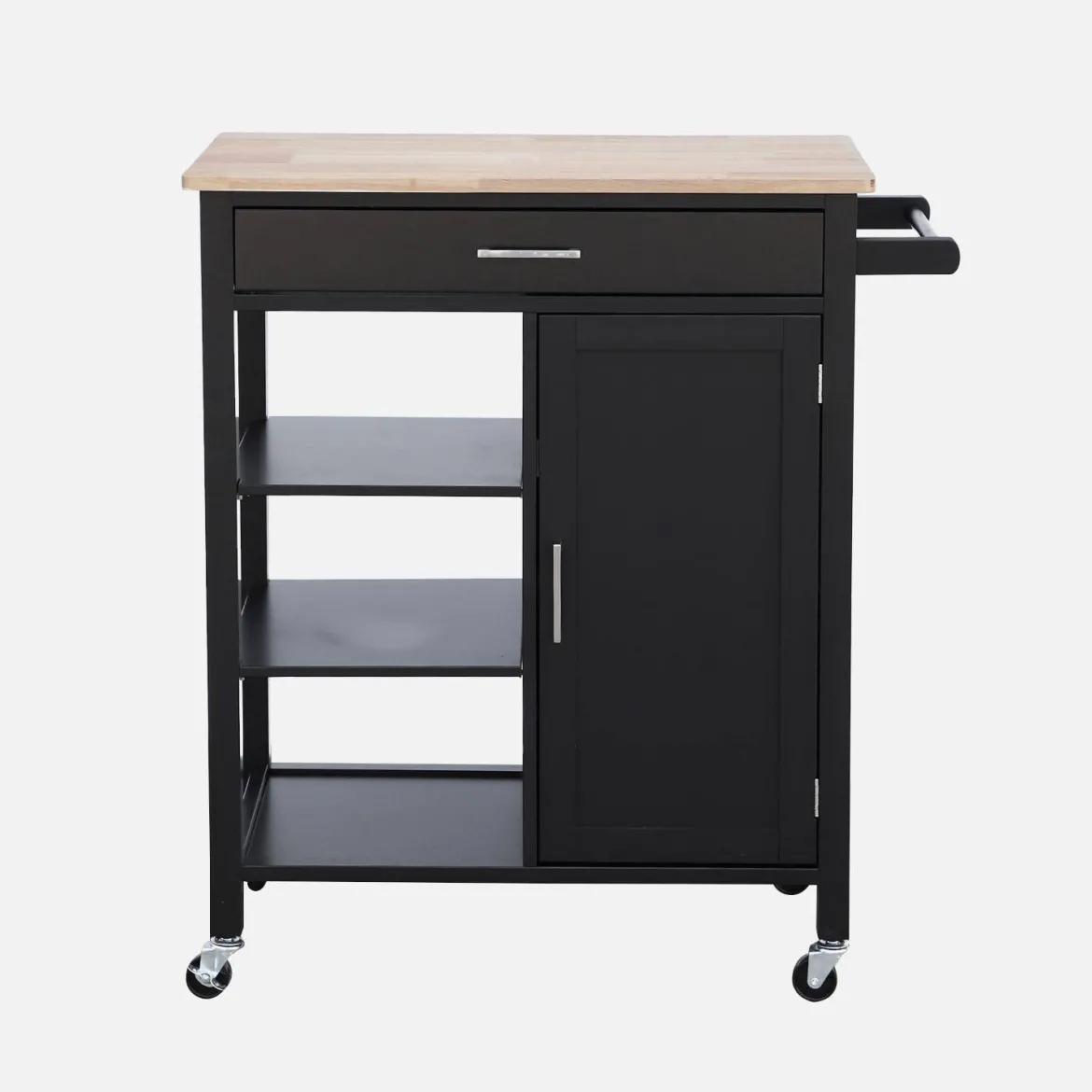 Carrello da cucina in legno di gomma con 5 ripiani, 74cm