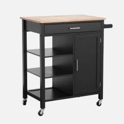 Carrello da cucina in legno di gomma con 5 ripiani, 74cm